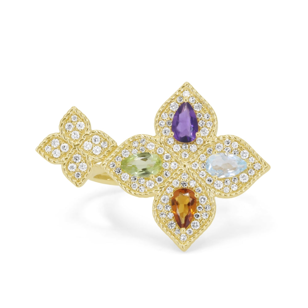 Madison L 14K Yellow Gold Multi Colored Sapphire Ring - style R1895MCSAY