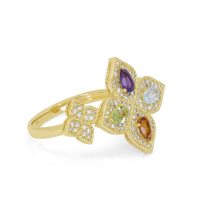 Madison L 14K Yellow Gold Multi Colored Sapphire Ring - style R1895MCSAY - view 2