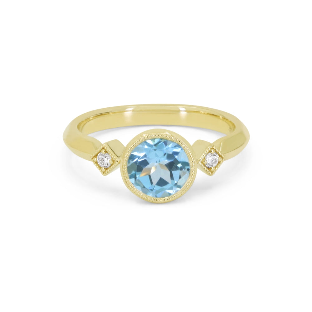 R1897 - 14K Yellow Gold Blue Topaz Ring