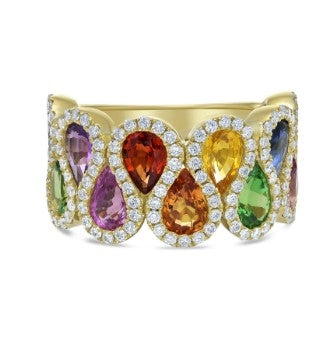 Madison L 14K Yellow Gold Multi Colored Sapphire Ring - style R1900MCSAY