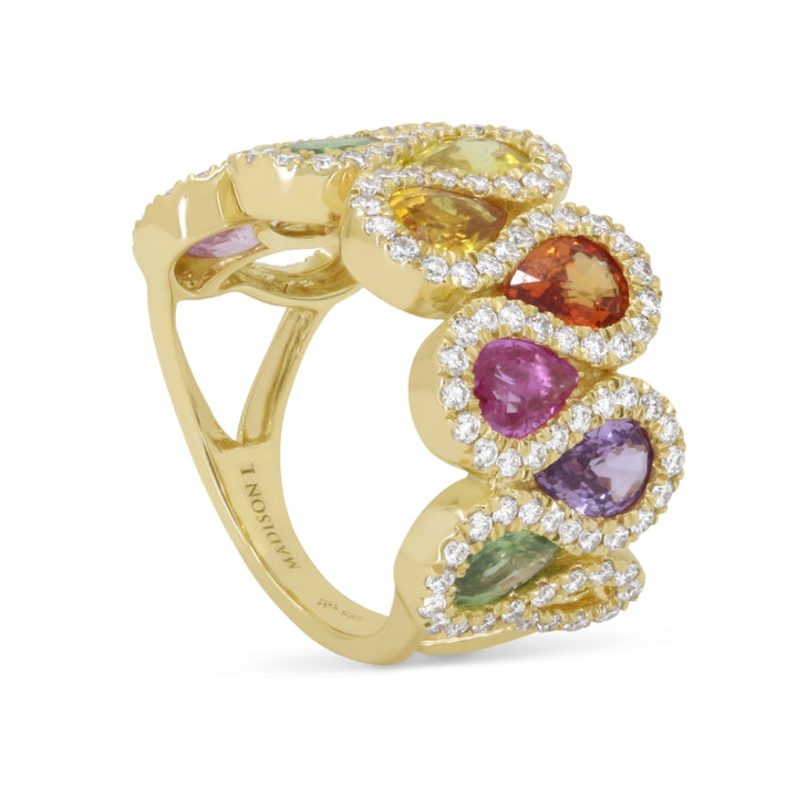 R1900 - 14K Gold Multi Colored Sapphire & Sapphire Ring