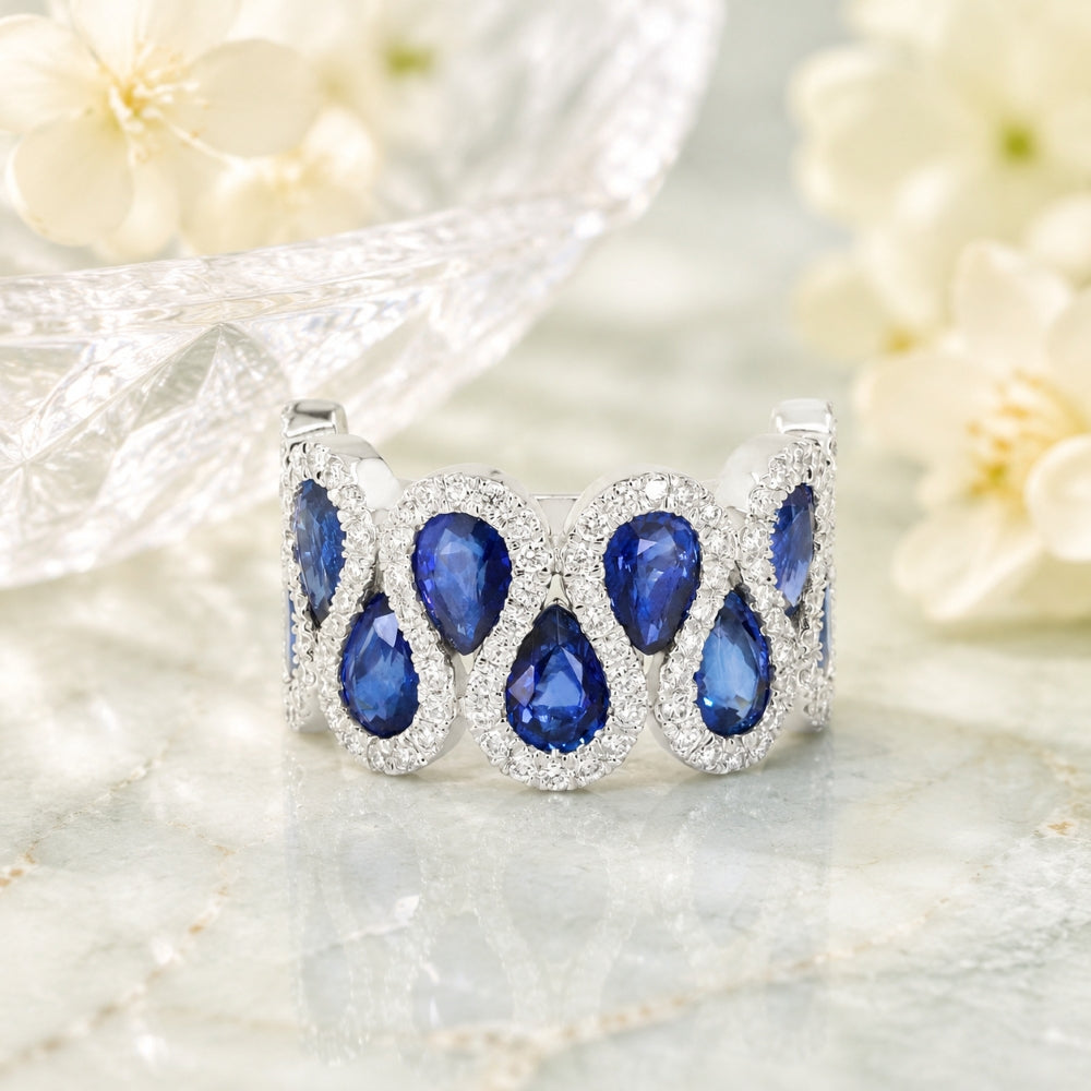 R1900 - 14K Gold Multi Colored Sapphire & Sapphire Ring
