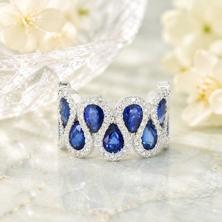 R1900 - 14K Gold Multi Colored Sapphire & Sapphire Ring