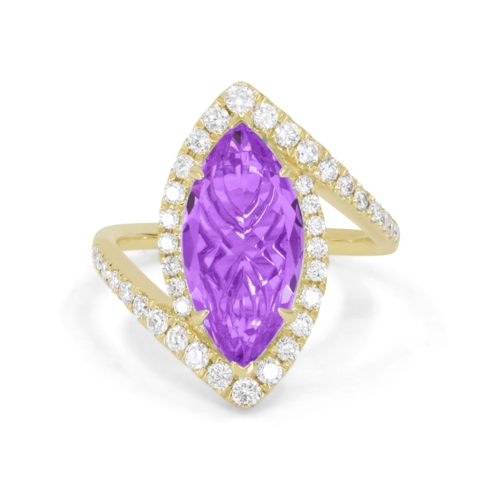Beautiful Hand Crafted 14K Yellow Gold  Amethyst And Diamond Essentials Collection Ring