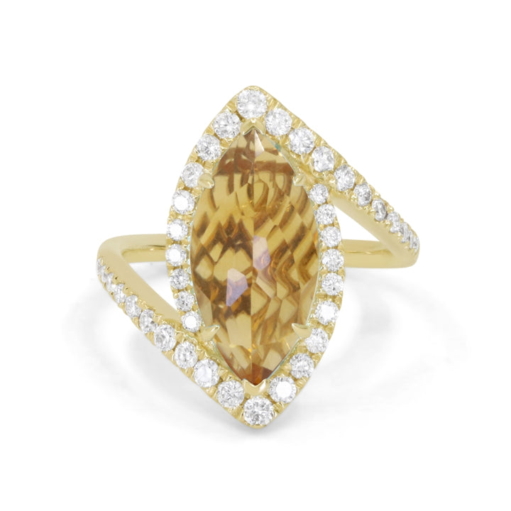 Beautiful Hand Crafted 14K Yellow Gold  Citrine And Diamond Essentials Collection Ring