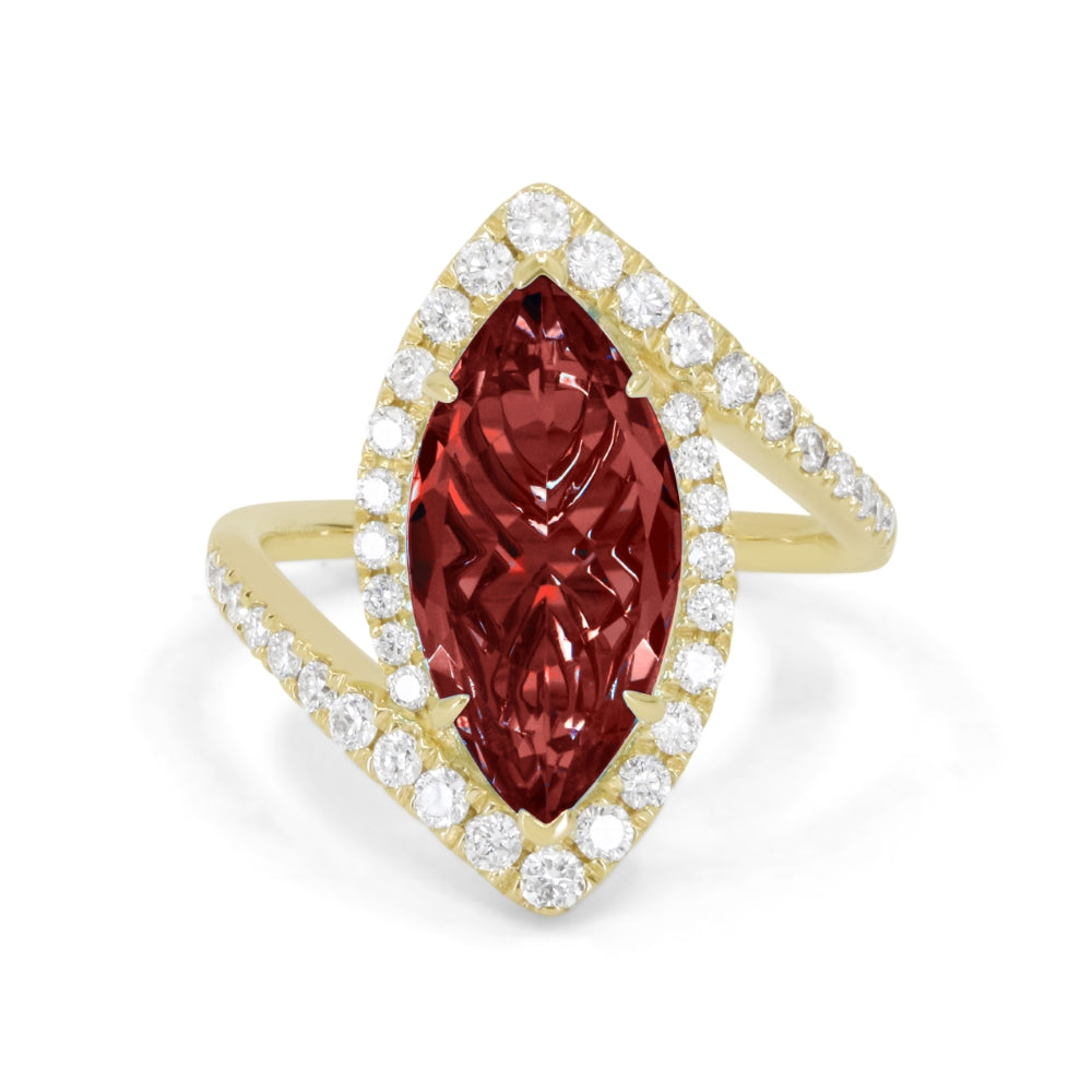 Beautiful Hand Crafted 14K Yellow Gold  Garnet And Diamond Essentials Collection Ring