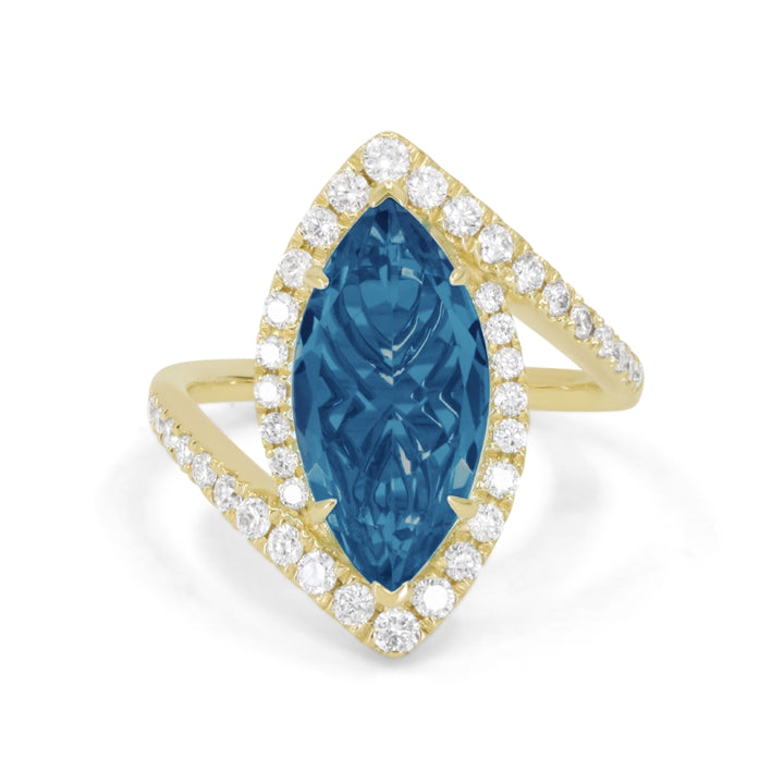 Beautiful Hand Crafted 14K Yellow Gold  London Blue Topaz And Diamond Essentials Collection Ring