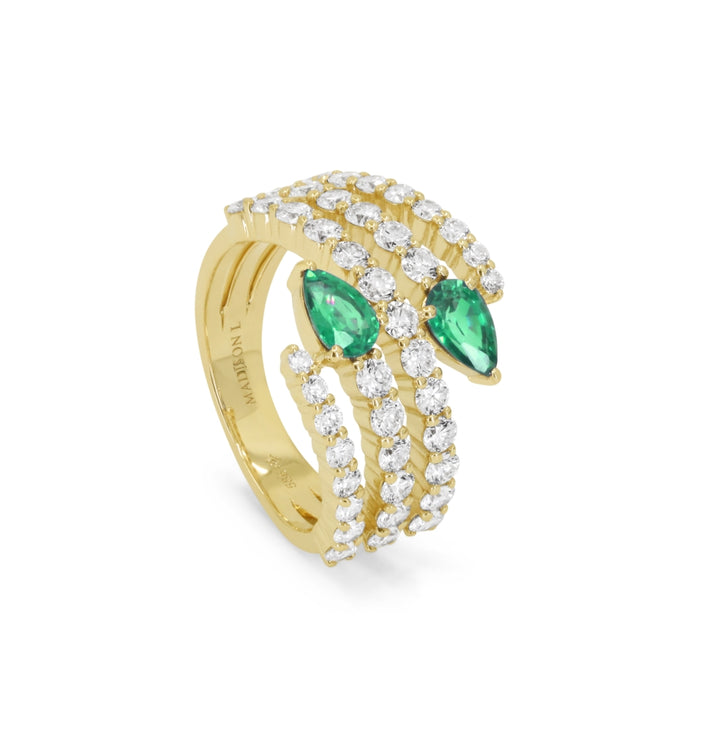 R1906 - 14K Yellow Gold Emerald, Ruby & Sapphire Ring