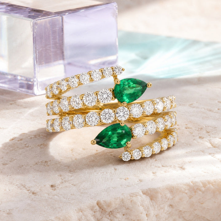 R1906 - 14K Yellow Gold Emerald, Ruby & Sapphire Ring