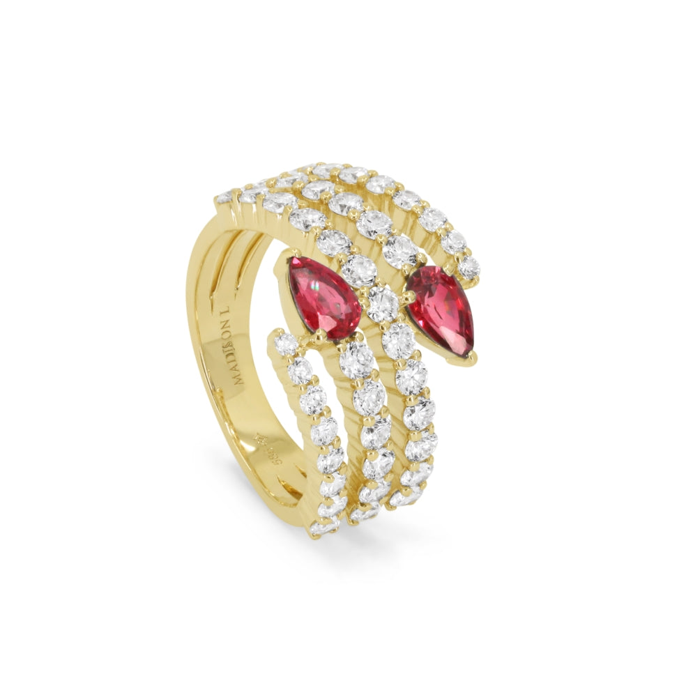 R1906 - 14K Yellow Gold Emerald, Ruby & Sapphire Ring