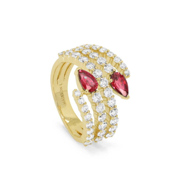 R1906 - 14K Yellow Gold Emerald, Ruby & Sapphire Ring