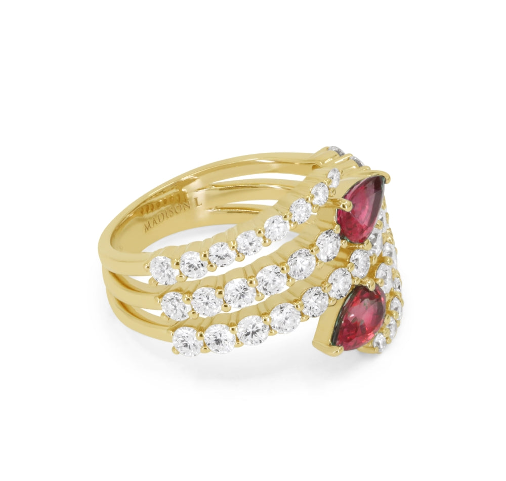 R1906 - 14K Yellow Gold Emerald, Ruby & Sapphire Ring