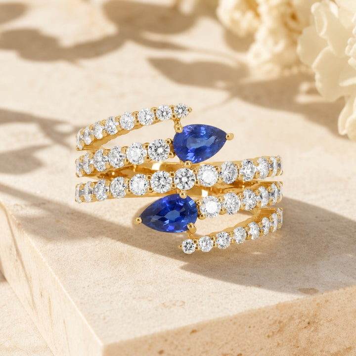 R1906 - 14K Yellow Gold Emerald, Ruby & Sapphire Ring